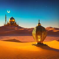 Arabo lampada sining su deserto con bellissimo cielo ai generato soddisfare foto