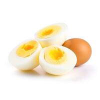 fette di bollito uova cibo isolato Immagine per finto su illustrazione ancora Immagine bianca sfondo con generativo ai foto
