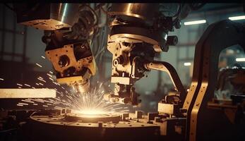 industriale robotica saldatura e robot Avvincente Lavorando su inteligente fabbrica, generativo ai foto