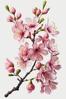 generativo ai illustrazione di realistico sakura o ciliegia fiore, giapponese primavera fiore sakura, rosa ciliegia fiore su bianca sfondo foto