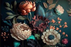 mano dipinto fiori come un' lussureggiante modello olio dipinto foto. generativo ai foto