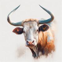 Longhorn mucca viso acquerello. generativo ai foto