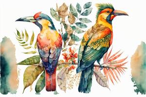 acquerello illustrazione di esotico uccelli. generativo ai foto