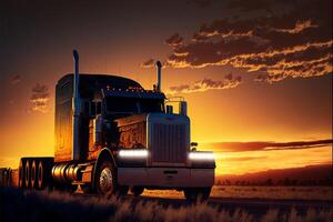 camion a tramonto. generativo ai foto