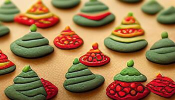 rosso e verde Natale biscotti con glassatura come senza soluzione di continuità modello, dettagliato, colorato. generativo ai foto