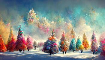 Natale paesaggio bellissimo inverno scenario con Natale alberi. generativo ai foto