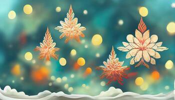 Natale sfondo illustrazione con i fiocchi di neve su finestra, dettagliato, colorato. generativo ai foto