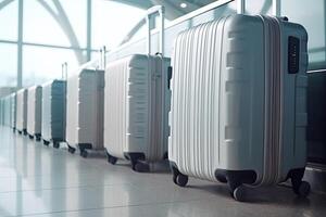 bagaglio valigie nel aeroporto terminale. viaggio concetto. generativo ai foto