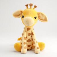 carino giraffa animale felpa giocattolo bianca sfondo animale Bambola con generativo ai foto