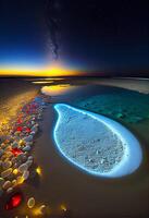 a notte il bordo di il bianca spiaggia. generativo ai foto