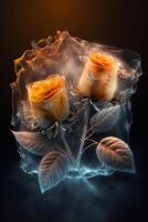 digitale arte di arancia Rose fatto di colorato nebbia e Ghiaccio. generativo ai. foto