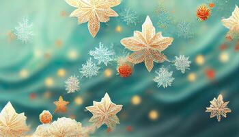 Natale sfondo illustrazione con i fiocchi di neve su finestra, dettagliato, colorato. generativo ai foto