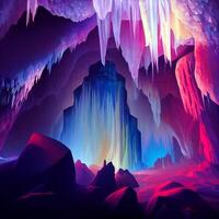 grotta pieno con molte di colorato ghiaccio formazioni. generativo ai. foto