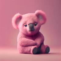 rosa orsacchiotto orso seduta su un' rosa superficie. generativo ai. foto