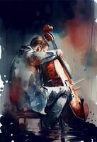 pittura di un' uomo giocando un' violoncello. generativo ai. foto