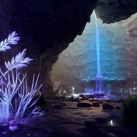 digitale pittura di un' cascata nel un' grotta. generativo ai. foto