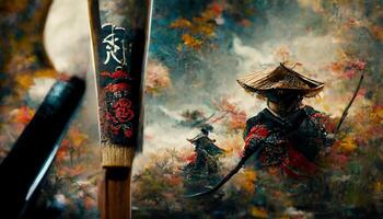 pittura di un' samurai Tenere un' spada. generativo ai. foto