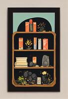 libreria con nero rocce e vecchio libri disposizione. generativo ai foto