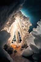 grotta pieno con molte di neve e ghiaccio cristalli. generativo ai. foto