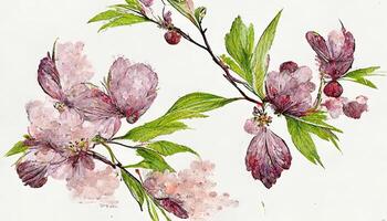 impronte fioritura selvaggio ciliegia, sakura, mescolare ripetere senza soluzione di continuità modello. generativo ai foto