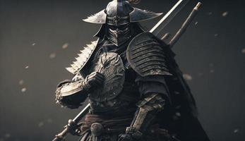 illustrazione pittura un' samurai con un' katana sta pronto per combattimento contro un' enorme esercito. 3d illustrazione. 3d illustrazione, digitale arte stile, creare ai foto