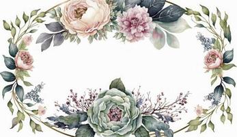 acquerello floreale illustrazione impostato - mazzi di fiori, telaio, confine. fiori, rosa, peonia, foglia rami collezione. nozze invita, sfondi, moda. eucalipto oliva le foglie camomilla, creare ai foto