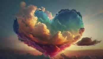colorato cuore forma nube nel il cielo. generativo ai. foto