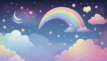 fantasia cielo arcobaleno. Fata cieli arcobaleni colori, Magia paesaggio e sognare cielo sfondo illustrazione, creare ai foto