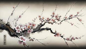 Cinese paesaggio pittura ciliegia fiorire Stampa arte, giapponese pittura ciliegia fiore, inchiostro inverno dolce, illustrazione, acquerello la pittura, Cinese cultura, acquerello vernici, creare ai foto