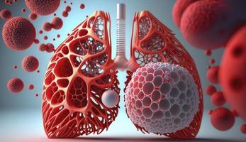 3d reso medico preciso illustrazione di polmone cancro, polmone cancro diagnosi e umano polmoni patologia. polmone cancro o polmonite, anatomia, assistenza sanitaria o medicina concetto , creare ai foto