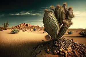 cactus su il asciutto deserto terra. ai generato foto