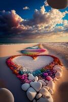 cuore fatto su di rocce su un' spiaggia. generativo ai. foto