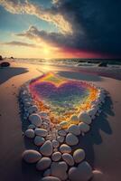 cuore fatto su di rocce su un' spiaggia. generativo ai. foto