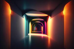 astratto tunnel corridoio con raggi di leggero splendente attraverso. ai generato foto