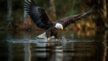 americano Calvo aquila volante su il mare vicino su foto generativo ai