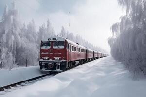 treno per il nord polo nel il neve bellissimo Visualizza generativo ai foto