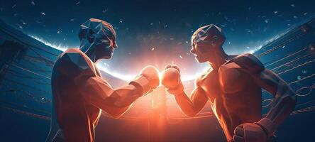 illustrazione di Due professionale pugile boxe su nero fumoso sfondo. generativo ai. foto