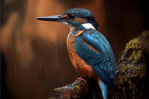uccello seduta su un' ramo nel il pioggia. generativo ai. foto