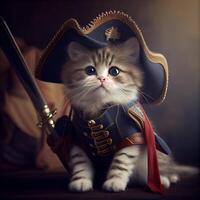 gatto vestito su come un' pirata con un' spada. generativo ai. foto