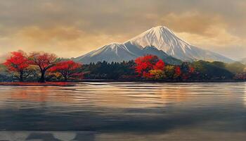 bellissimo paesaggio in giro lago Kawaguchiko nel Yamanashi Giappone. generativo ai foto