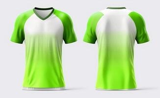 verde e bianca gli sport maglia modello, davanti e indietro Visualizza, generativo ai foto