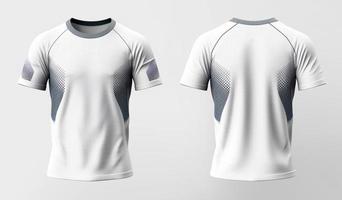 bianca sport camicia modello con grigio astratto modello, davanti e indietro Visualizza, generativo un' foto