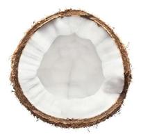 metà della noce di cocco pelosa matura isolata su priorità bassa bianca
