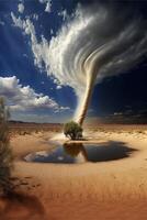 acqua buco nel il mezzo di un' deserto. generativo ai. foto