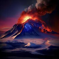 vulcano vomitando lava e lava in il cielo. generativo ai. foto