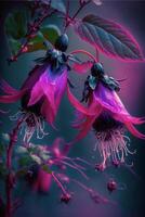 coppia di viola fiori seduta su superiore di un' pianta. generativo ai. foto