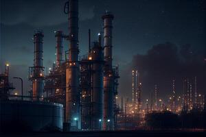 immagine di un olio raffineria a notte. generativo ai. foto