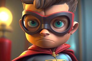 3d supereroe ragazzo cartone animato. ai generato foto