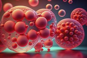 3d rendering, cellule estetico medicina design di collagene e peptide sfere, traslucido rosso gelatina attaccare palle, medico astratto foto