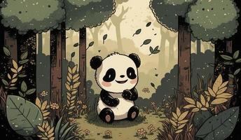 soffice carino panda bambino nel il foresta nel ridendo felicemente, stile, animale, panda bambino, creare ai foto